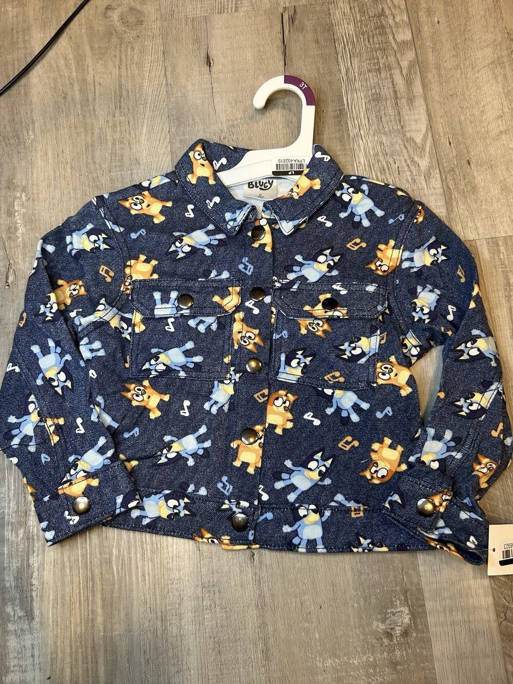 Bluey & Bingo Denim Style Cotton Jacket 3T Adorable 100% Cotton Toddler